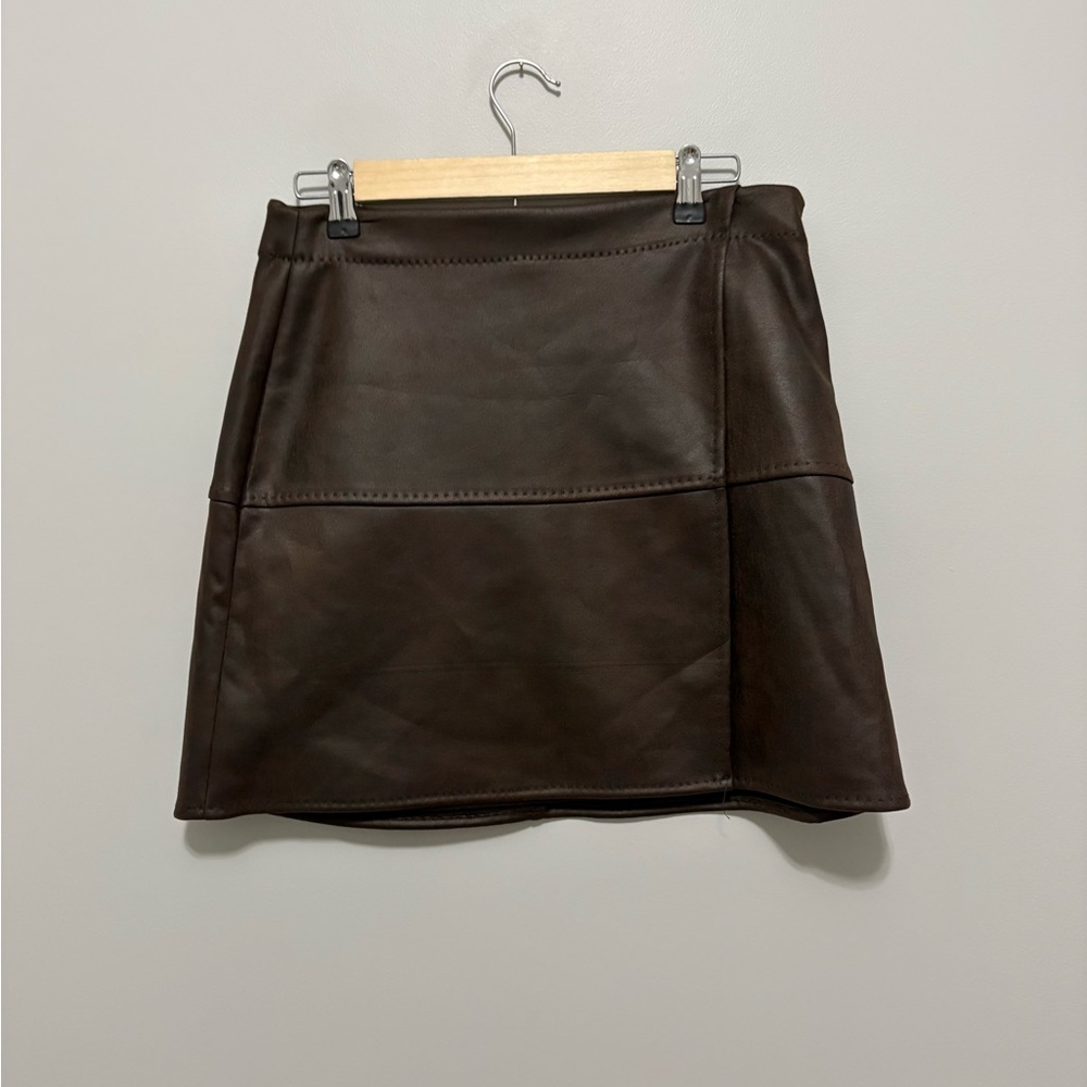 Max Studio Old Money Faux Leather Brown Skirt
